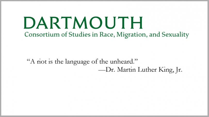 Dartmouth wordmark logo and a quote from Martin Luther King, Jr.